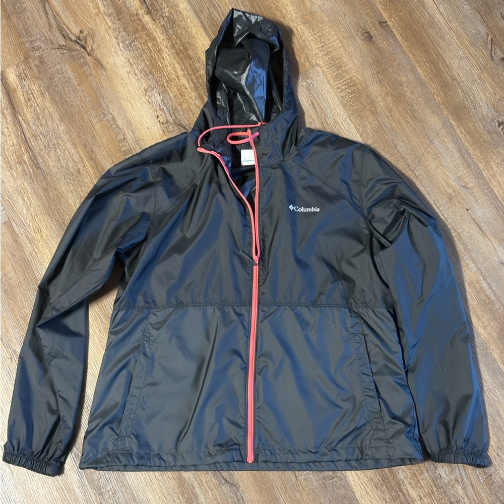 Columbia Black Windbreaker with Pink Accent